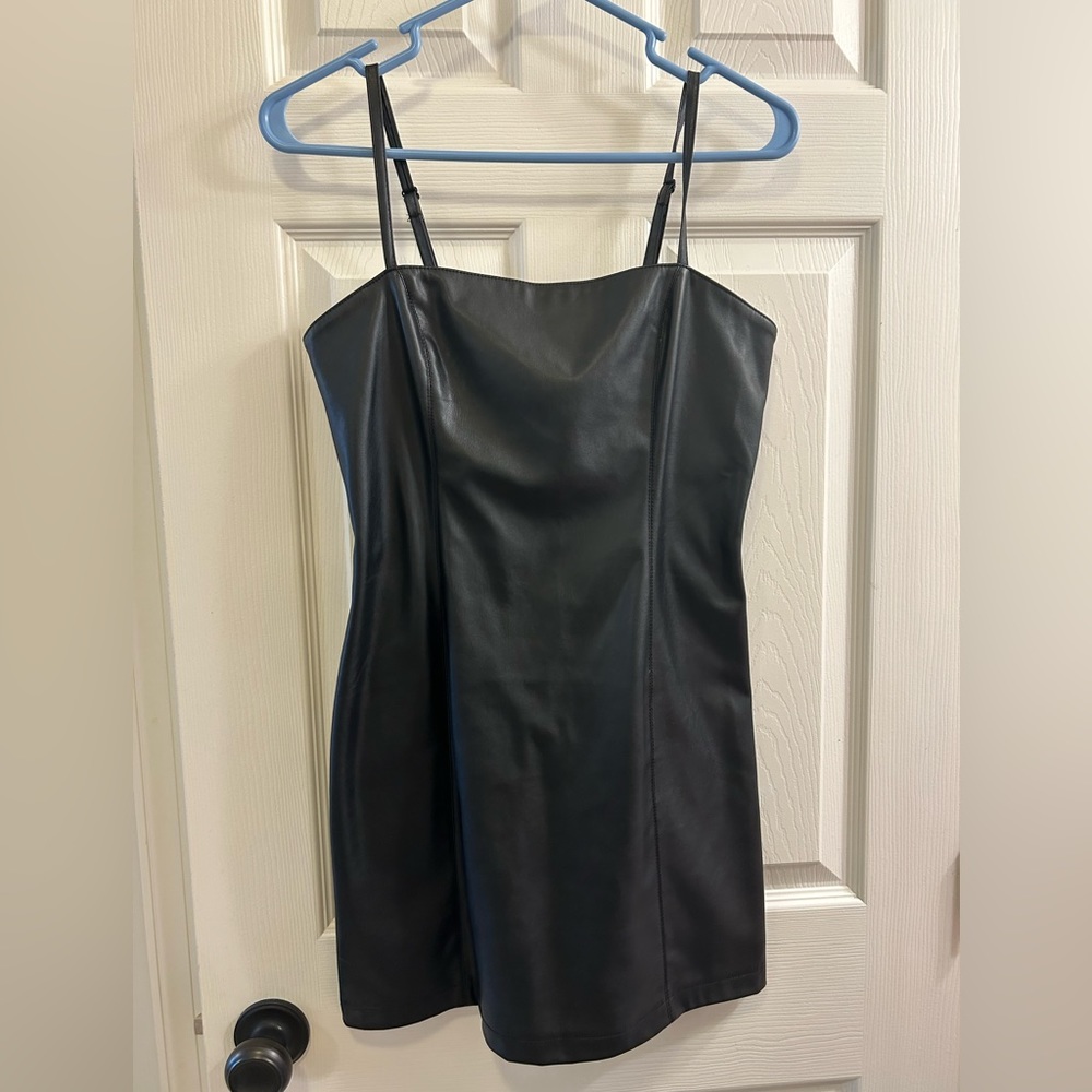 Forever 21 black faux leather mini dress, Size S